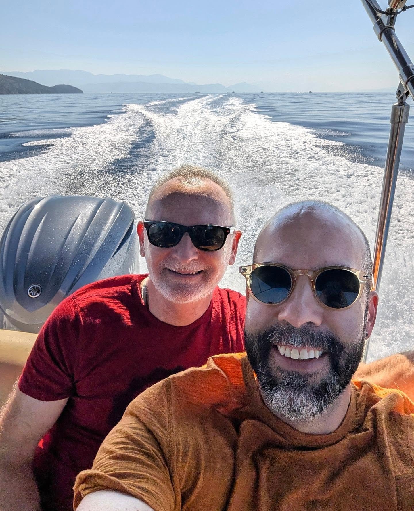 James and Rob on a boat trip from Split across the Adriatic