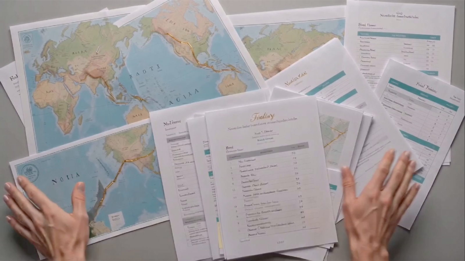 Maps and spreadsheets used to plan the year of travel