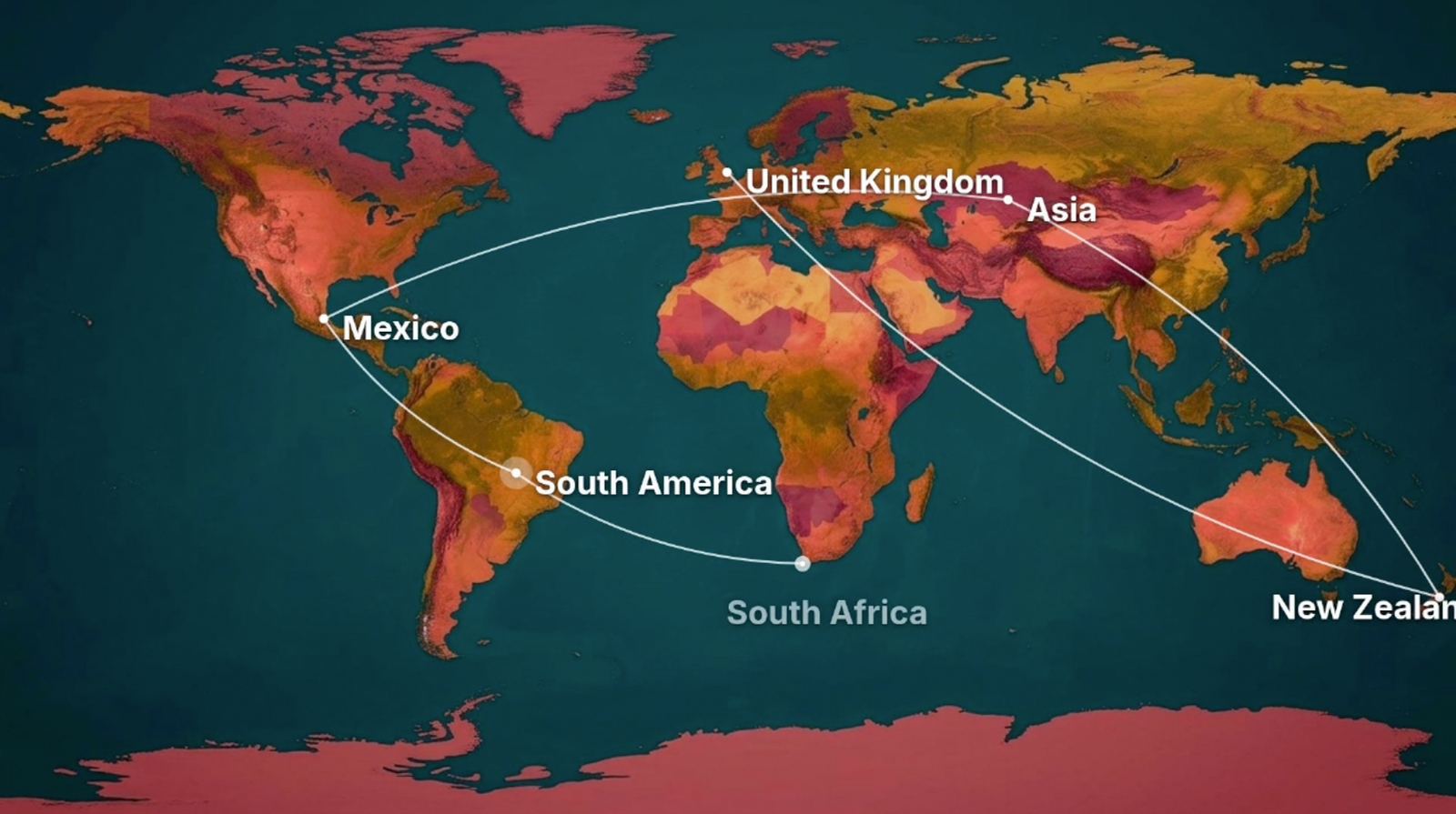 Map showing James and Rob’s planned route around the world