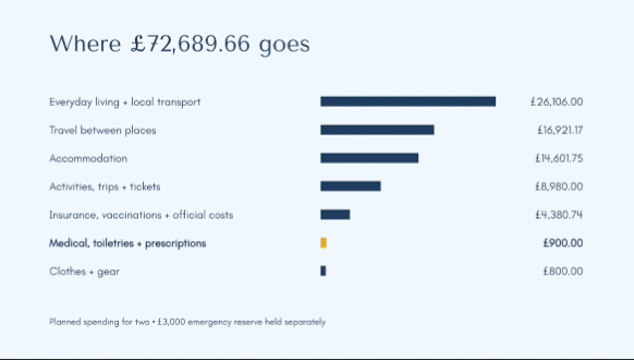 Chart showing how the £72,689.66 travel budget is allocated